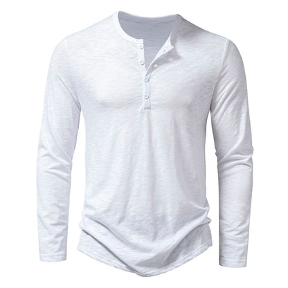 Men's Autumn T-Shirts Casual O Neck Long Sleeve Top Tees Fashion Button Henry Collar Daily Solid Color Tee Hip Hop Streetwears