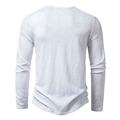 Men's Autumn T-Shirts Casual O Neck Long Sleeve Top Tees Fashion Button Henry Collar Daily Solid Color Tee Hip Hop Streetwears