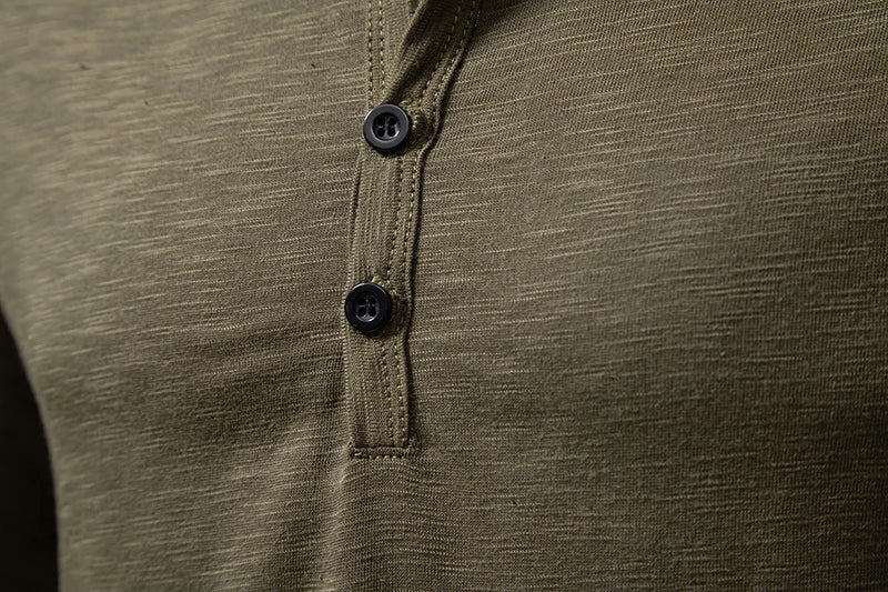 Men's Autumn T-Shirts Casual O Neck Long Sleeve Top Tees Fashion Button Henry Collar Daily Solid Color Tee Hip Hop Streetwears