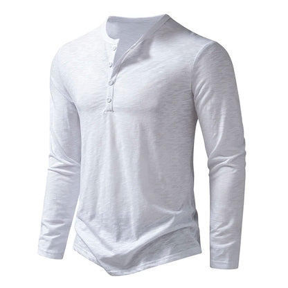 Men's Autumn T-Shirts Casual O Neck Long Sleeve Top Tees Fashion Button Henry Collar Daily Solid Color Tee Hip Hop Streetwears
